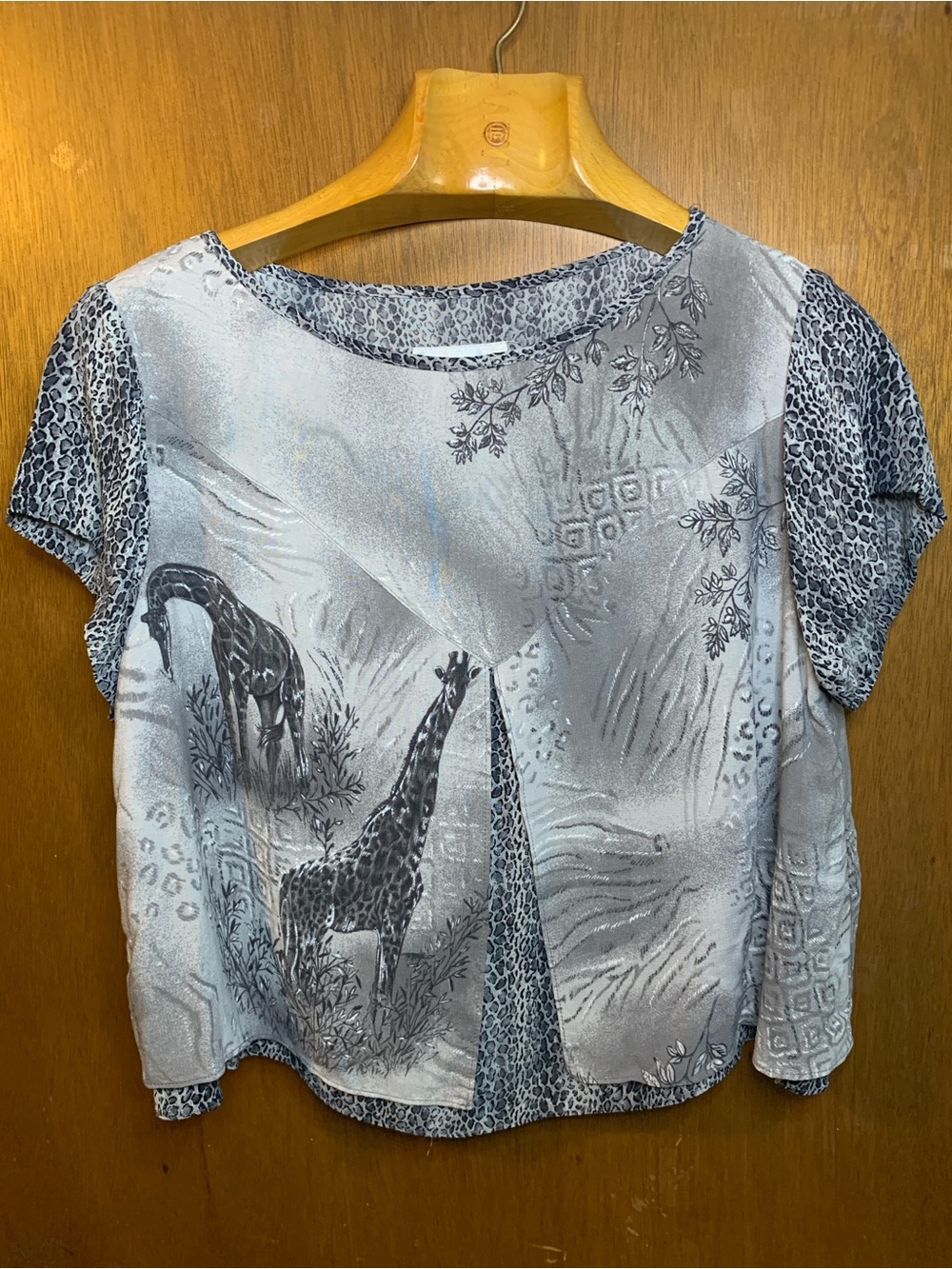 Breeze Grey Giraffe-Print Short Sleeve Blouse